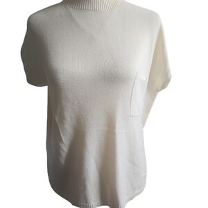 Ekouaer Knit Front Pocket Boho Minimalist Cream Blouse Medium